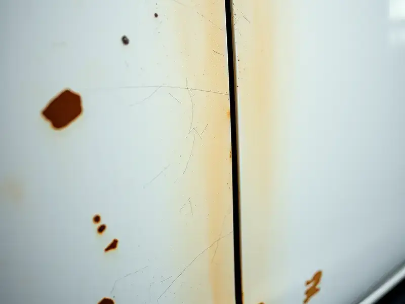 Vehicle before paint work showing damaged surface