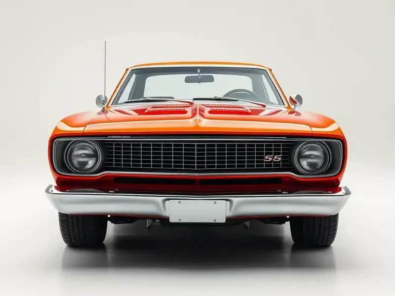 Classic muscle car with fiery orange metallic paint