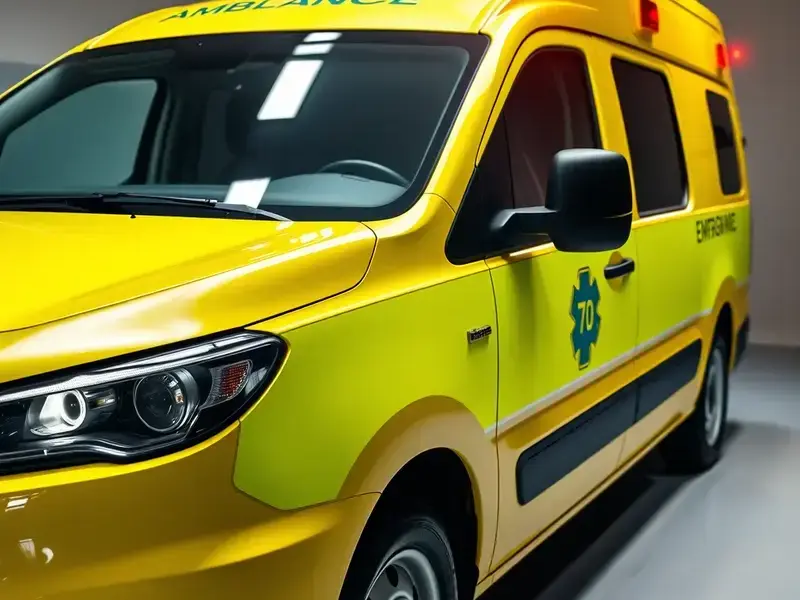 Emergency vehicle with high-visibility yellow paint